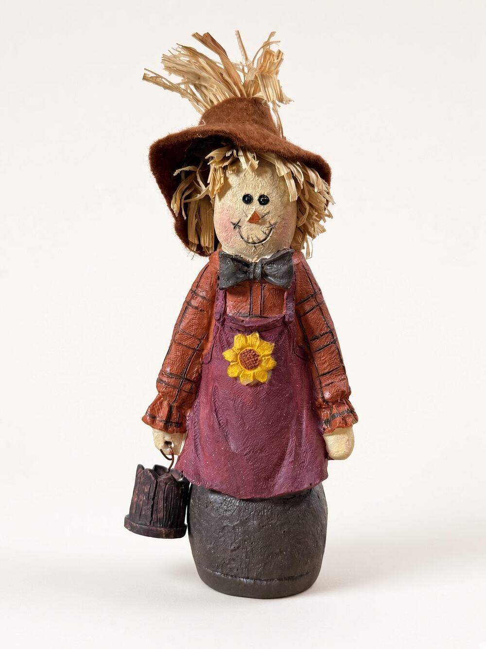 Standing Scarecrow Figure, Vintage Fall Harvest Decor, Sunflower Apron Doll